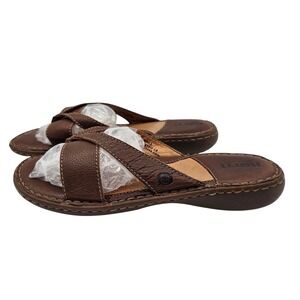 Born Brown Leather Cross Strap Thong Sandals Women's Size 9‎ 40.5